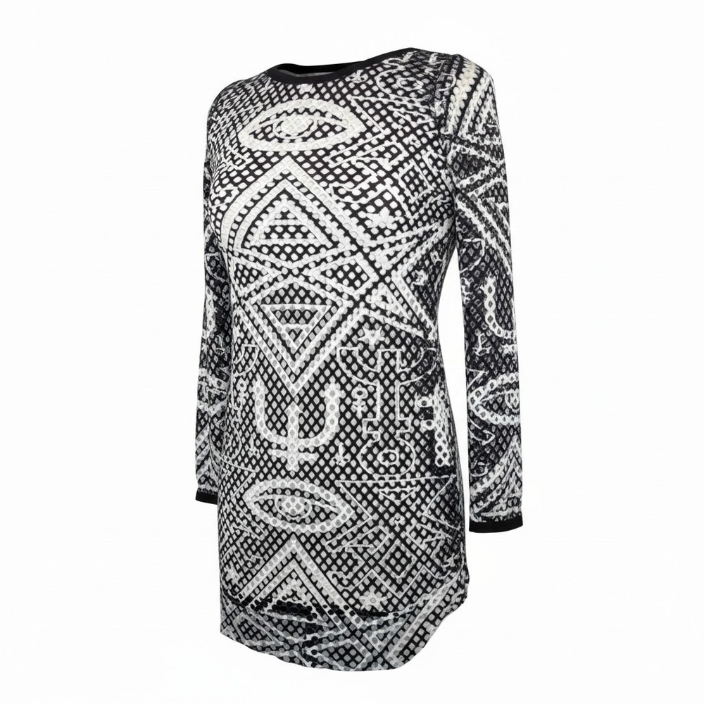 Killstar Black & White Sheer Mesh Bodycon‎ Dress Women's XS Gothic Grunge Metal